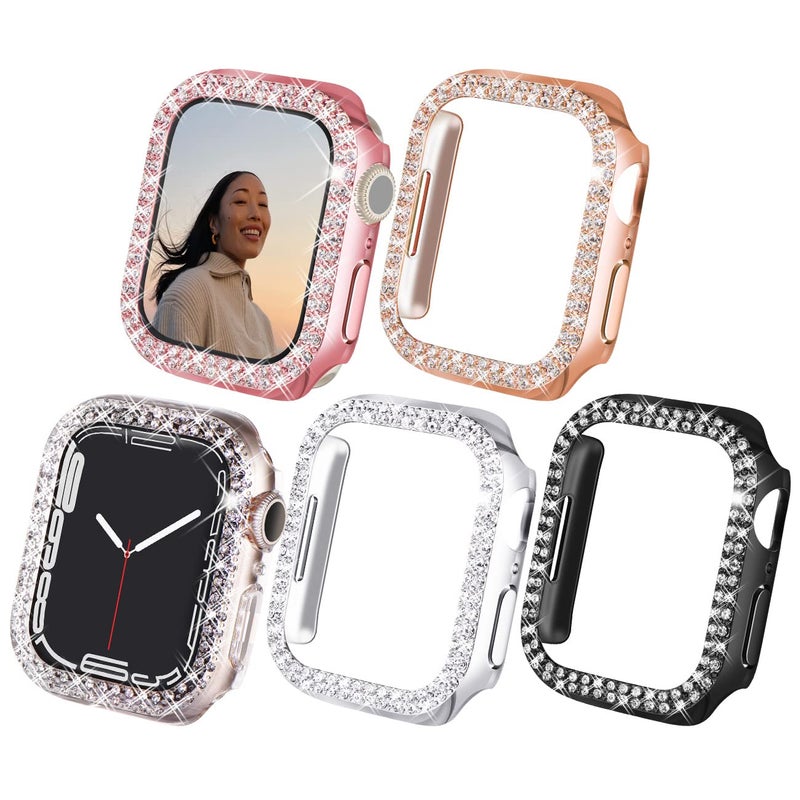 NewWays 5-Pack Bling Cases Compatible for Apple Watch 38mm Series 1 2 3, Sparkling Diamonds Glitter Crystal Rhinestone Protective Bumper for iWatch (38mm, Black/Pink/Rose Gold/Silver/Clear) - Image 1